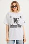 Light Gray Cotton Lycra Stretch Fabric Crew Neck Short Sleeve T-Shirt with Print Detail