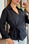 Black Transparent Textured Line Patterned Long Sleeve Side Tie Comfortable Fit Shirt - 4