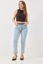 Light Blue Cotton Woven High Waist Mom Fit Jeans with Belt and Five Pockets Relaxed Fit