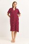 Burgundy Woven Viscose V-Neck Comfortable Fit Front Pleated Detailed Polka Dot Short Sleeve Dress - 2