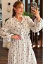 Stone Tulle Modal Fabric High Collar Relaxed Cut Lined Polka Dot Patterned Ruffle Detailed Dress - 3