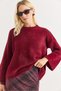 Burgundy Soft Fuzzy Flexible Textured Crew Neck Oversize Drop Shoulder Wide Cut Sweater - 2