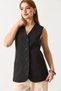 Black Lined V-Neck Regular Cut Thick Strap Vest with Different Button Detailing - 4