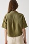 Khaki Cotton Fabric Short Sleeve Shirt with Collar Buttons and Cropped Cut, Textured Shirt - 5