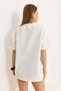 Ecru Cotton Crew Neck Short Sleeve Oversize Nineteen Eighty Four Printed T-Shirt - 5
