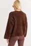 Brown Soft Fuzzy Textured Crew Neck Oversize Wide Cut Drop Shoulder Knitwear Sweater - 5