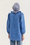 Blue Linen Fabric Baby Collar Long Sleeve Buttoned Relaxed Fit Shirt Detailed Tunic - 3