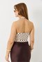 Cream Flexible Textured Halter Neck Slim Fit Polka Dot Patterned Practical Crop Blouse - 5
