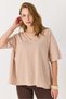 Milky Brown Stretchy Fabric V-Neck Oversize Loose Fit Comfortable Textured Blouse - 3