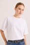 White Cotton Fabric Crew Neck Comfortable Fit Shiny Stone Detailed Short Sleeve T-Shirt - 3