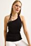 Black Knitwear Neckline Detailed One-Shoulder Strap Ribbed Textured Slim Fit Knitted Blouse - 4