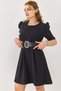 Black Stretchy Crepe Fabric Balloon Sleeve Modern Cut Comfortable Casual Dress with Belt Accessory - 3