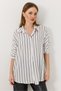 White Cotton Fabric Shirt Collar Drop Shoulder Oversize Striped Pattern Buttoned Shirt - 2