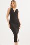 Black Cotton Slim Ribbed V Detailed Sleeveless Slim Fit Knitted Dress with Front Slit - 3