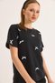 Black Cotton Fabric Crew Neck Fit Cut Short Sleeve Knitted T-Shirt with Bow Detail - 3