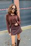 Brown Bearded Soft Textured Polo Collar Stone Button Detailed Long Sleeve Comfortable Fit Sweater - 2