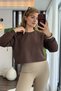 Brown Cotton Blend Crew Neck Drop Shoulder Relaxed Fit Cuffed Sleeve Sweatshirt