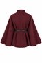 Women's Oversize Comfortable Fit Belted Stand Collar Buttoned Belted Poncho - 3