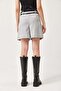 Gray Viscose Polyester Blended Stretch Fabric High Waist Classic Cut Shorts with Double Belt and Side Pockets - 4