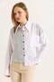 White Striped Garnished Shirt Collar Comfortable Fit Reverse Pocket Detailed Buttoned Long Sleeve Shirt - 3