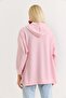 Pink Modal Fabric Hooded Collar Oversized Tunic with Tie Detail on the Sides and Long Sleeves - 2