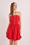 Red Cotton Woven Fabric Strapless Neckline Mini Length Dress with Low Back Detail - 4