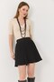 Black Flexible Textured Wide Elastic Waist Pleated Mini Skirt with Flared Cut for Comfortable Movement - 3