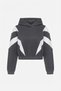 Anthracite Cotton Fabric, Elastic Waist, Hooded Collar, Stripe Detail, Relaxed Fit Sweatshirt