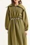 Green Scuba Fabric Semi-Zipper Chain Belt Detailed Wide Cut Comfortable Fit Dress - 3
