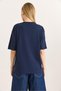 Navy Blue Cotton Crew Neck Short Sleeve Relaxed Fit T-Shirt with Bow Detail - 3