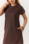 Brown Knitted Fabric Crew Neck Short Sleeve Regular Cut Side Pocket Midi Dress - 3