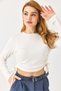 White Stretchy Fabric Crew Neck Long Sleeve Knitted Blouse with Gathered Tie Detail on the Sides