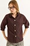 Brown Stretchable Linen Fabric Three-Quarter Sleeve Wooden Button Modern Design Casual Shirt - 2