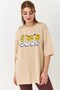 Cream Crew Neck Short Sleeve T-Shirt with Side Slits and Garfield Printed Character - 3