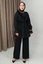 Black Crinkle Fabric Collar with Ruffle Detail, Side Tie, Comfortable Cut Kimono - 2