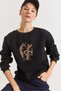 Black Three-Thread Stretch Fabric Crew Neck Drop Shoulder Embroidery Detailed Comfortable Fit Sweatshirt - 3
