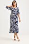 Navy Blue Woven Polyester Balloon Sleeve Square Neck Gipe Detailed Long Loose Cut Patterned Dress - 3