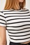 Black Viscose Lycra Blended Stretch Fabric Crew Neck Striped Crop Form T-Shirt - 3