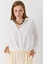 White Flexible Linen Ayrobin Fabric Shirt with Collar, Loose Front and Short Back, Long Form Shirt - 3