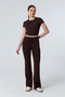 Mila Brown Bodycon Stretch Knitted Crop Tshirt and Spanish Flare Leggings Y2K Bottom-Top Set