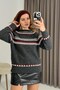 Anthracite Jacquard Textured Crew Neck Long Sleeve Standard Fit Patterned Knitted Sweater - 2