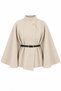 Women's Oversize Comfortable Fit Belted Stand Collar Buttoned Belted Poncho
