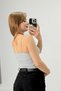 Gray Stretchy Textured Thin Rope Strap Round Neck Slim Fit Modern Casual Crop Blouse - 4