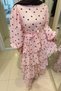 Pink Tulle Fabric Belted Comfortable Cut Polka Dot Layered Detailed Modal Lined Dress - 2