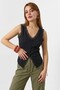 Black Camisole V-Neck Strap Sleeveless Buttoned Lace Detailed Stretchy Textured Knitted Blouse - 2