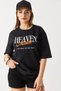 Black Cotton Crew Neck Short Sleeve Regular Cut Heaven Text Printed Basic T-Shirt - 2