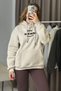 Beige Cotton Blend Hooded Off-Shoulder Oversize Sweatshirt with Kangaroo Pocket - 4