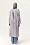 Gray Linen Fabric Shirt Collar Off-Shoulder Full Length Buttoned Long Hijab Tunic - 6