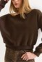 Brown Three-Thread Ribbed Boat Neck Off-Shoulder Ribbed Detailed Relaxed Fit Sweatshirt - 3