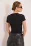 Black Cotton Flexible Knitted Fabric Square Collar Short Sleeve Slim Fit Comfortable Textured Basic Blouse - 2